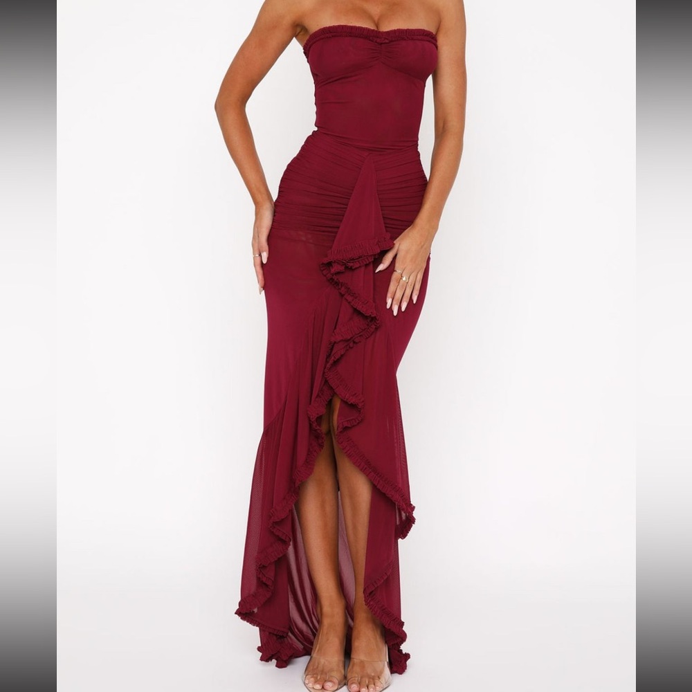 White Fox Boutique Strapless Burgundy Dress